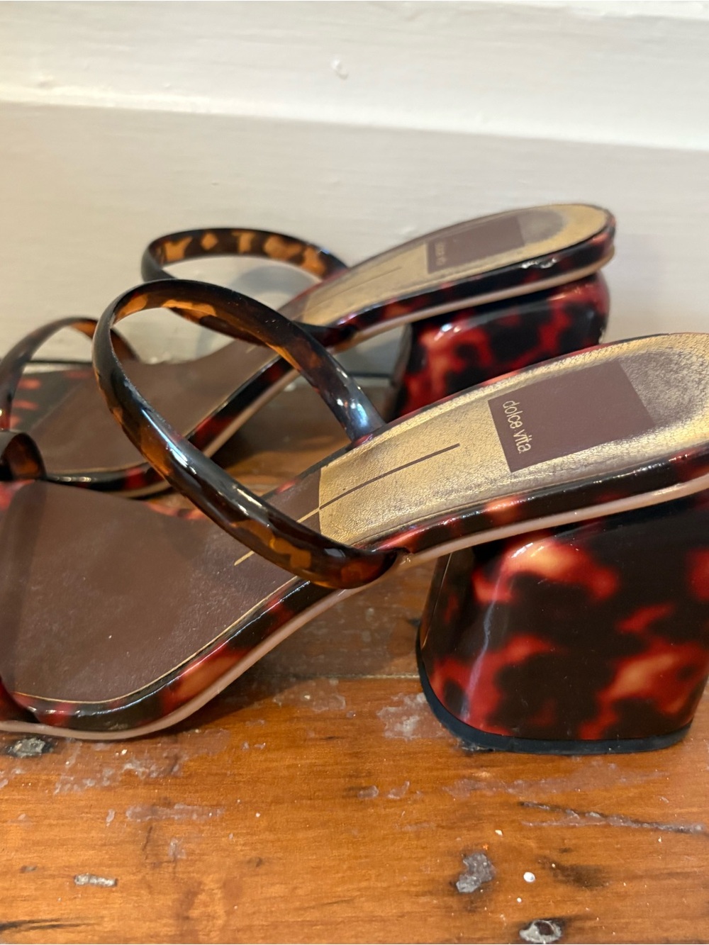 Dolce Vita Tortoiseshell Red-Brown Block Heel Slide Sandals